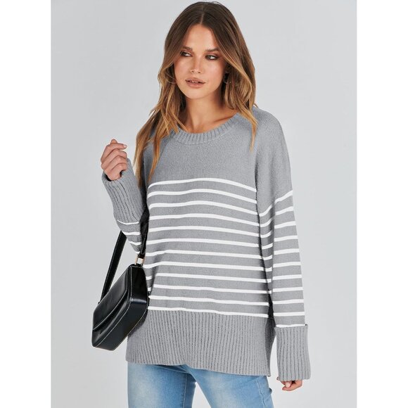 Women's Oversized Sweater Fuzzy Gray Long Sleeve Casual Chunky Pullover Fall - Picture 8 of 9